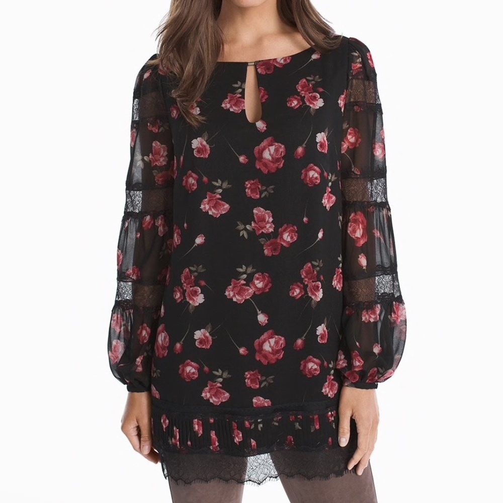 NWT WHBM Roses & Lace Floral Blouse/Mini Dress